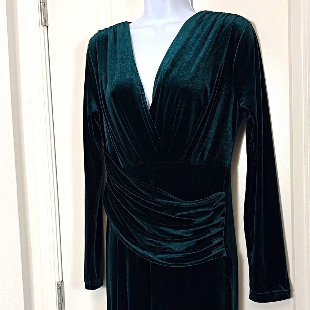 Faeriesty Green Velvet Ruched V-Neck Long Sleeve MaxiDress L goth fem wedding
